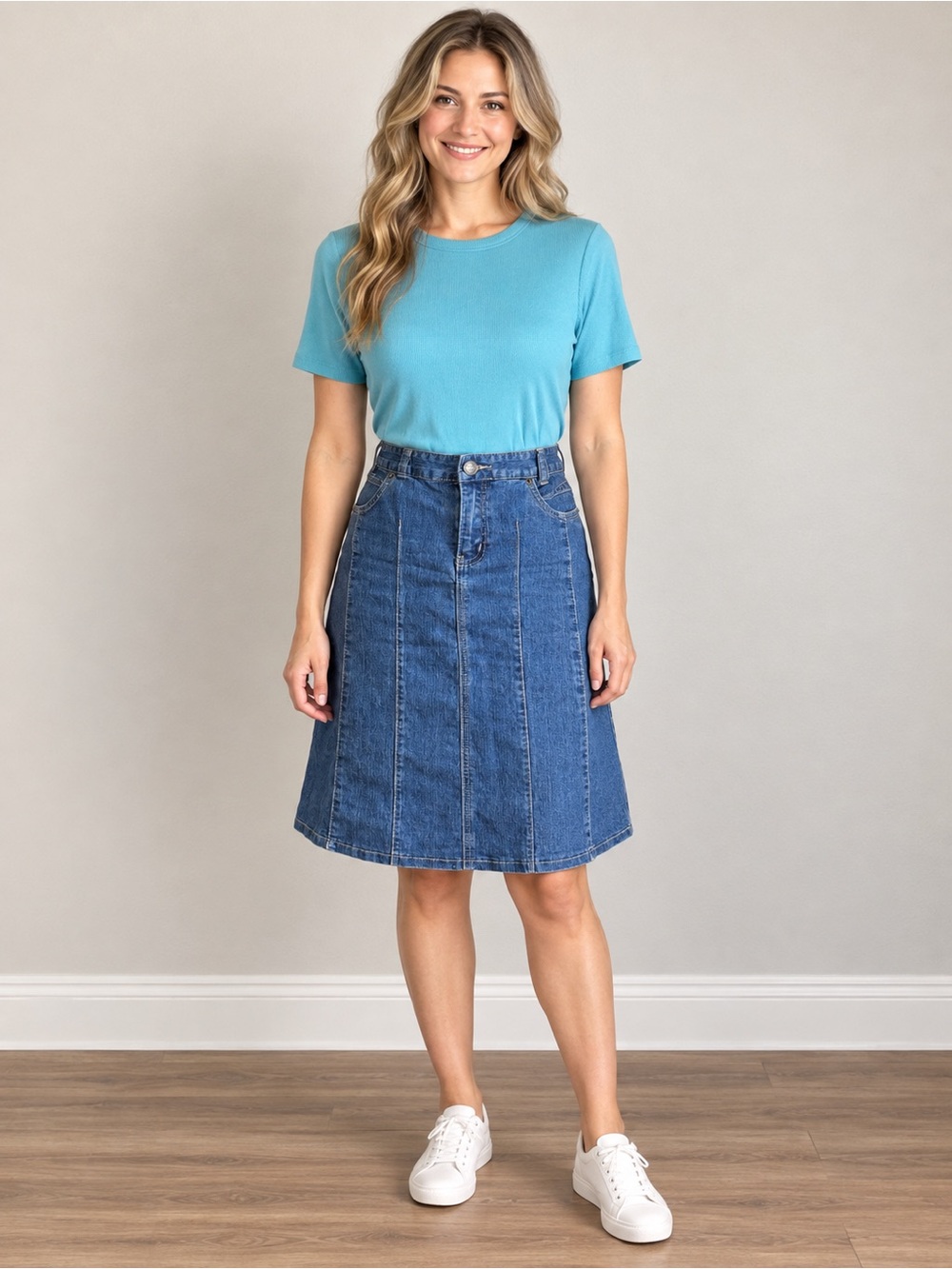 Baccini Denim A-Line Skirt Size 6 & Time and Tru Aqua Top Large Set